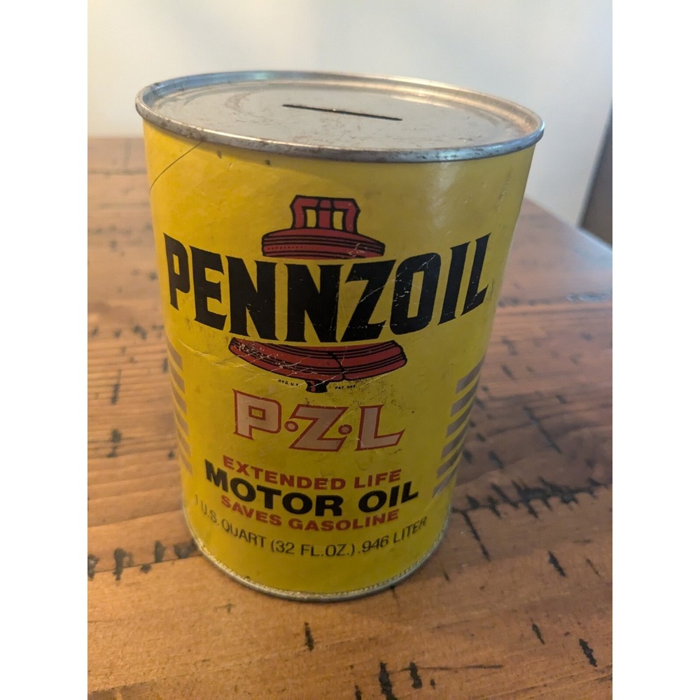 Vintage PENNZOIL PZL Motor Oil  U.S. Quart 32oz Empty Can,  Bank Coin Slot C1